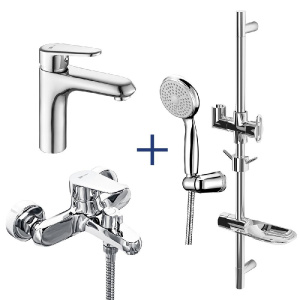 Комплект: смеситель для раковины, для ванны и душа