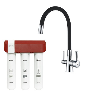 Комплект: Смеситель LM3075BL для кухни с гибким изливом + Фильтр BASIC для очистки воды от хлора и вредных примесей